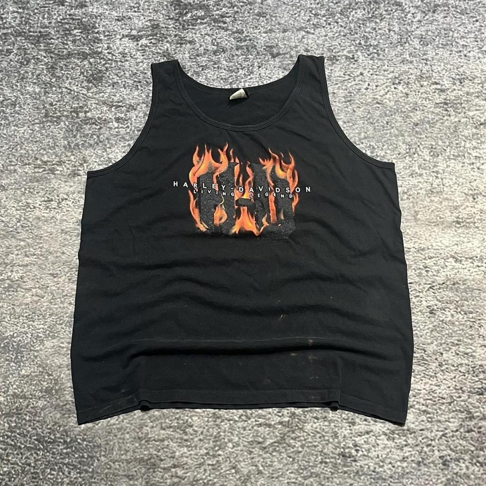 VTG Harley Davidson Tank Top‎ Mens XL Black Flames Biker Sleeveless Shirt Y2K